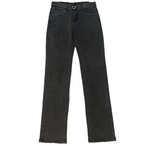 NWT Bebe high rise straight leg embellished charcoal wash jeans gray denim 8
